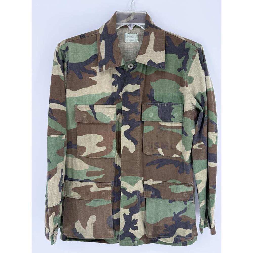 Vintage Distressed USMC Camouflage Military Jacket Small Regular Cotton